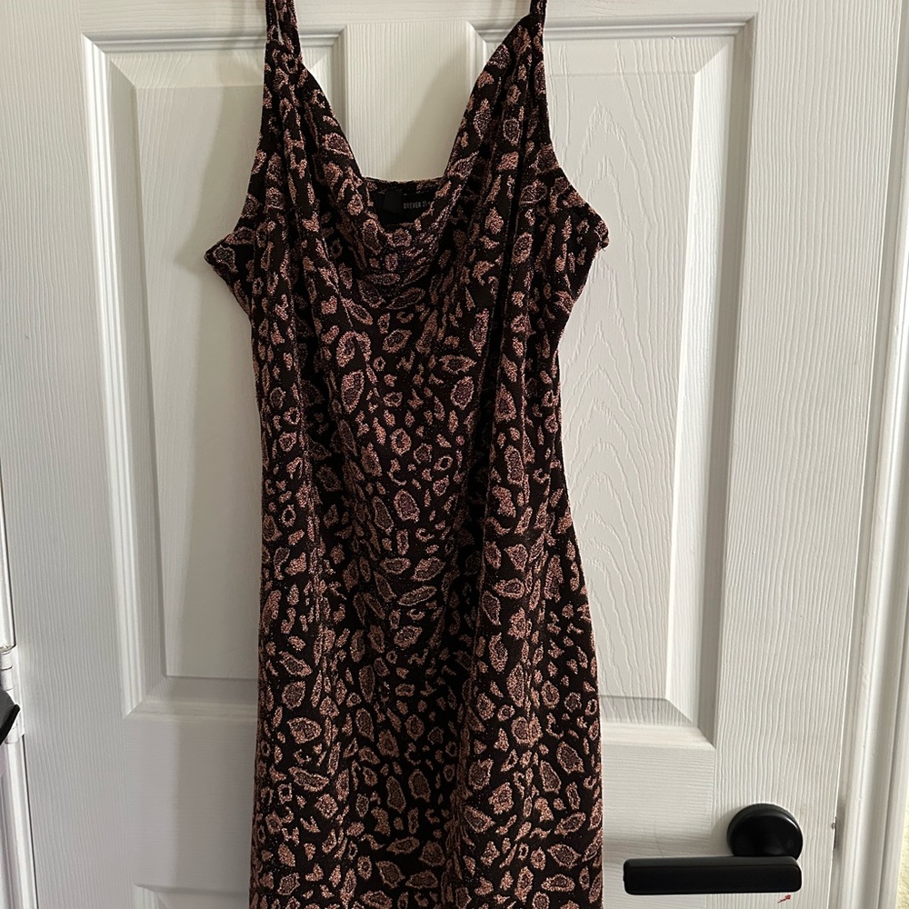 Forever 21 Brown and Black Sparkly cheetah 🐆 Animal Print Stretchy Mini Dress 1X - Picture 1 of 4